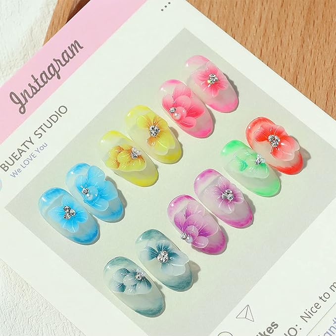 48 Pcs/box Nail Art Flowers Decorations Nail Charms 3d Butterfly 5d Embossed Flower Decor for Nail Gradient Ripple Butterfly Petal Nail Rhinestone Diamond Diy Nail Jewelry Charms Accessories Supplies