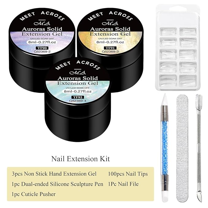 MEET ACROSS Solid Builder Gel For Nails, Aurora Purple Pink Green Non-Sticky Hand Sculpting Gel For Nail Art with Silicone Carving Pen Professional Nail Salon Supplies