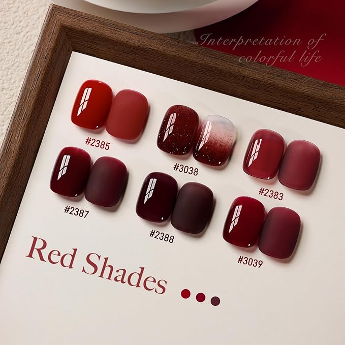 GAOY Red Gel Nail Polish Set, 6 Colors Burgundy Cherry Jelly Glitter Dark Red, UV Cure Gel for DIY Manicure at Home