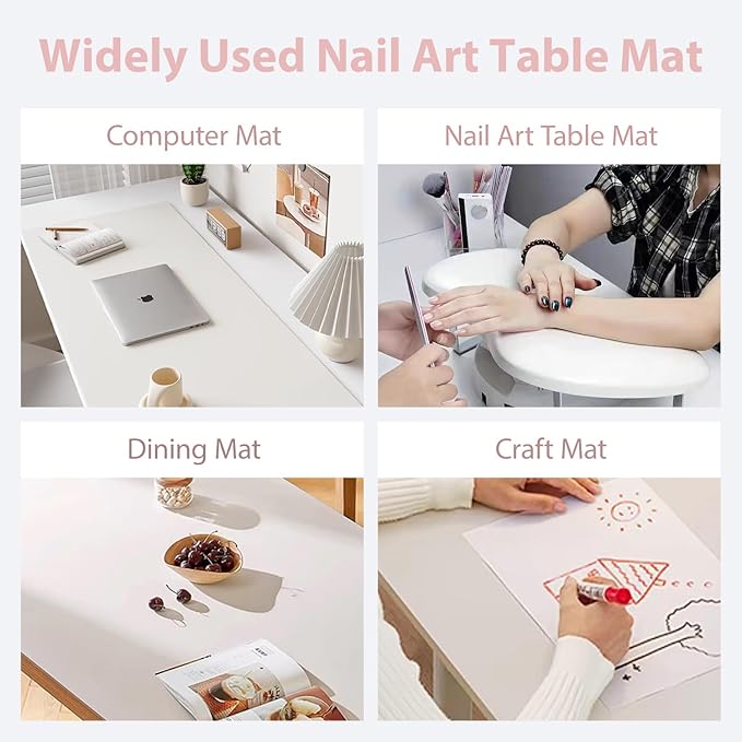 2 PCS Nail Art Table Mat, Soft Microfiber PU Leather Nail Pad, Foldable Nail Art Rest Pad, Reusable Nail Mat for Table Desk, Acrylic Nail Desk Mat for Nail Cushion (White and White)