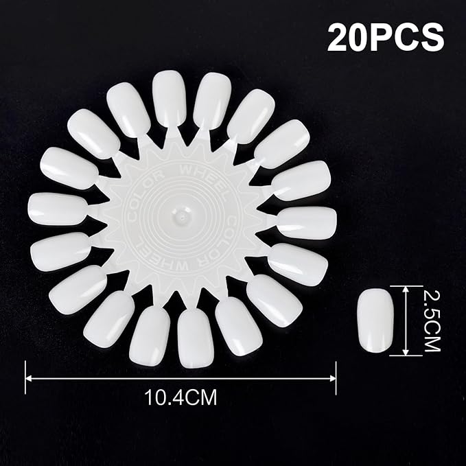 20Pcs False Nail Swatches Wheels for 360 Color Nail Tips Acrylic Nail Art Polish Display Nail Practice Tips Board for Manicure, Home DIY/Nail Art Salon Show, Natural