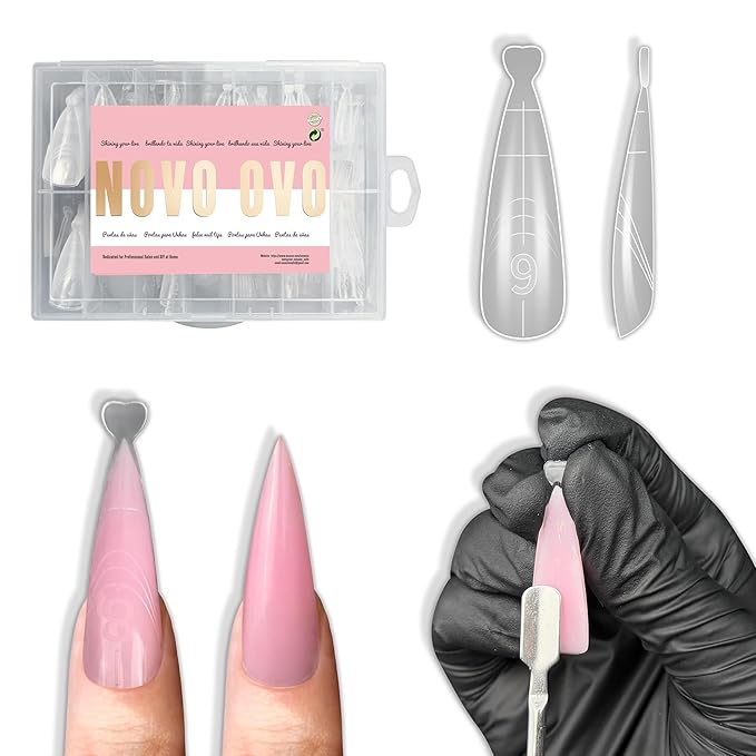 NOVO OVO Medium/Long Stiletto Pointed Nail Dual Forms for Polygel Extension, Reusable Full Cover Acrylic/Builder/Hard Gel Poly Gel Molds of Manicure Art for Salon DIY x 14 sizes 280 Pcs