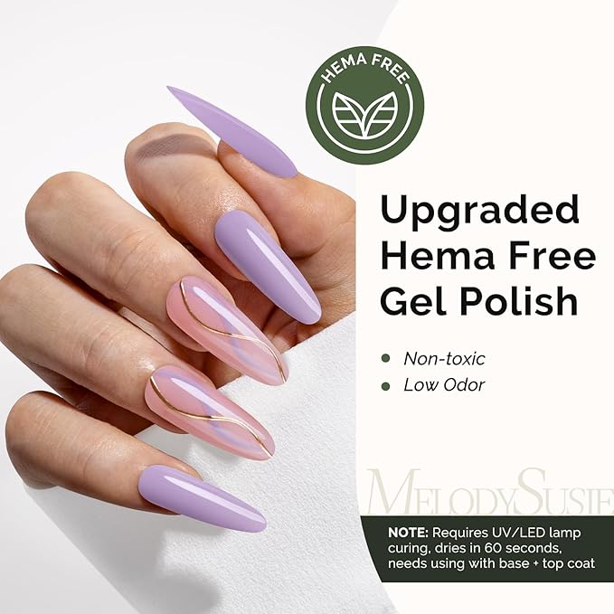 MelodySusie Hema Free Gel Nail Polish, 0.5 Fl Oz Thick Lavender Purple Gel Polish, Non-Toxic, Long Lasting, Soak Off UV Nail Polish, Manicure Nail Design Salon DIY Nail Art at Home K0786