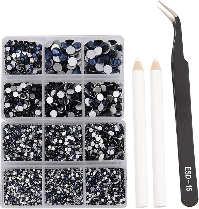 NCB 8000pcs Non Hotfix Rhinestones 10 Sizes Flatback Crystal Glass Rhinestones with Tweezers and Picking Pen for Nail Art Clothes Bags Phone Decorations Crafts DIY (027 Montana Mix SS3-SS30)