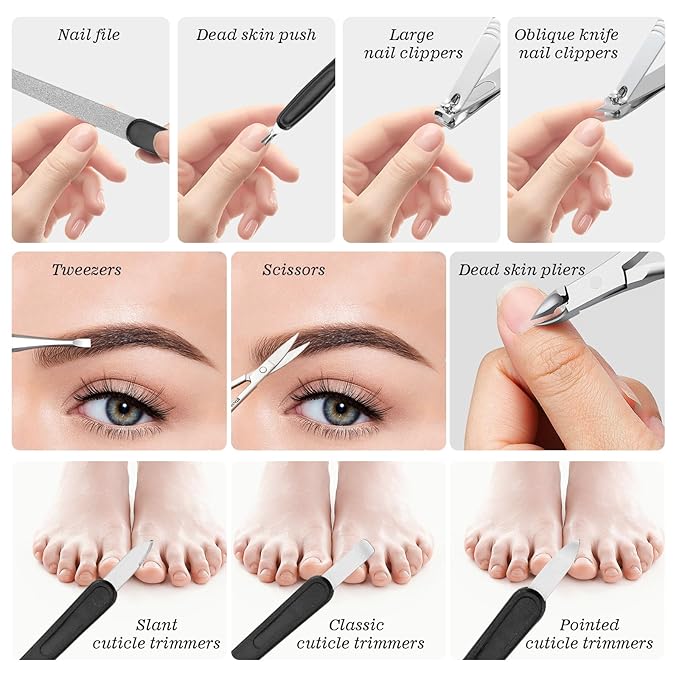 Manicure Pedicure Set, Nail Clipper Set 10-Piece Set Professional Manicure Kit Nail Kit with Portable Black Leather Case Gift for Men Boyfriend Parent