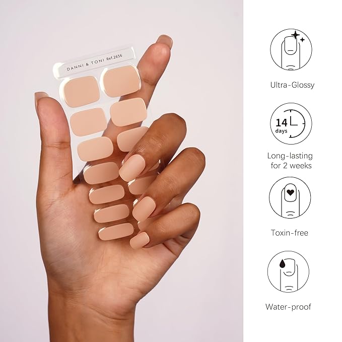 DANNI & TONI Semi Cured Gel Nail Strips Matte Nude (Pure Nude Elegance) Skin Toned Gel Nail Wraps 28 Stickers