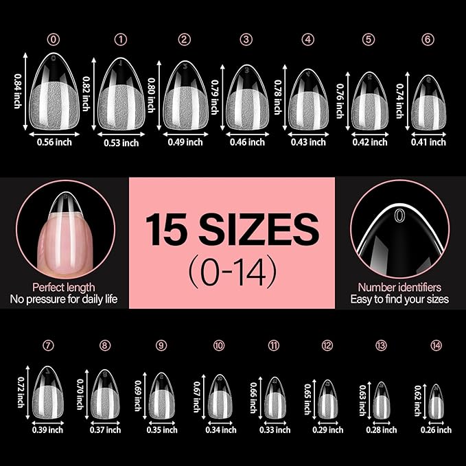 AILLSA Short Almond Nail Tips - 15 Sizes 120pcs Half Matte False Nail Tips Pre-shaped Short Nails Tips, Full Cover Clear Press on Gelly Tips for Home Salon Daily Nail Art with Storage Box