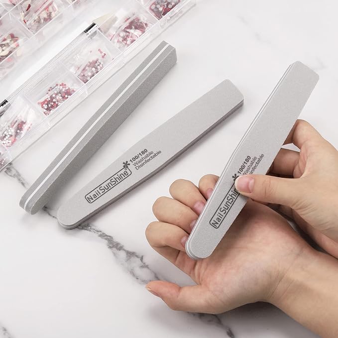 35 Count 100/180 Grit Nail Files and Buffers for Acrylic Nails, Washable Nail Buffer Double Sided Emery Boards Manicure Tools for Nail Tech