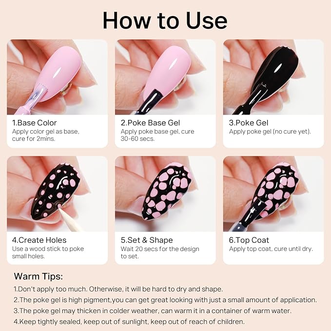 MIZHSE Poke Gel Nail Polish Set, with Professional Poke Foundation Gel, Multifunctional Drawing Painting Nails Art Design Classic Colors Lace Letter Wave Flower Manicure DIY Home Gift for Women