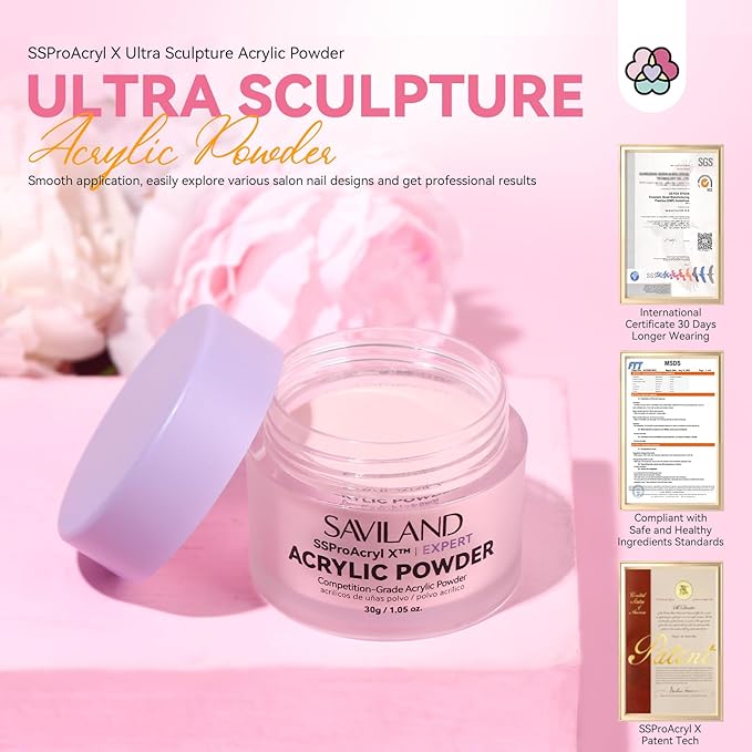 SAVILAND Smoother Pink Acrylic: Strong-Sturdy Keratin Professional Powder for 3D Carving & Extensions Home DIY Nail Art