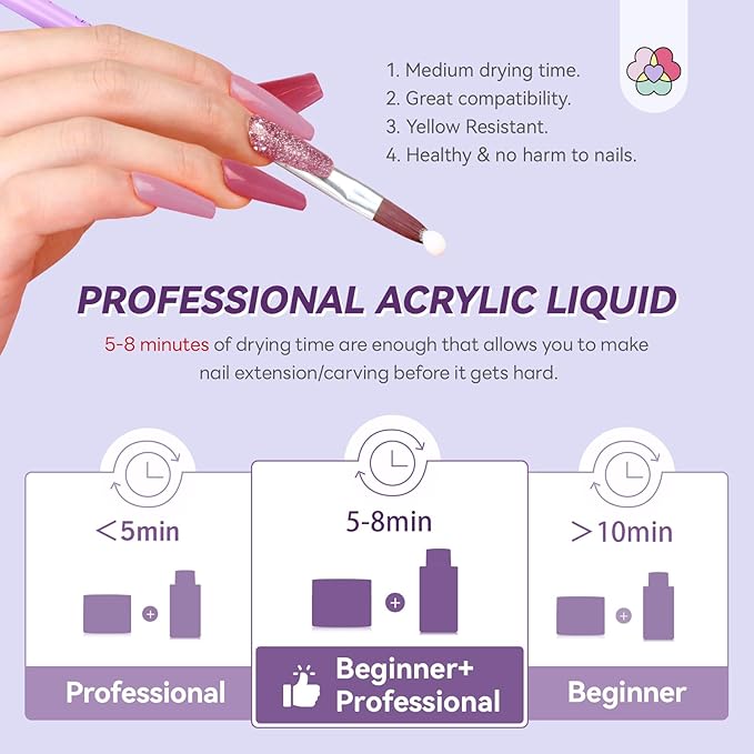 SAVILAND Acrylic Nail Kit Starter Set: 30g Clear Acrylic Powder and Liquid Set with Size 12 Nail Brush Forms Tools Extension Nail Kit for Beginners with Everything Home DIY Salon Manicure