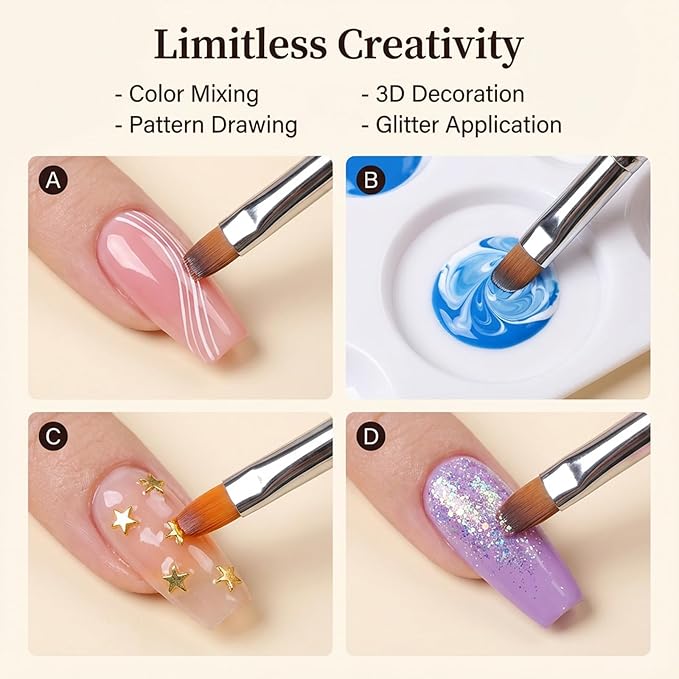 4 PCS French Tip Brush Gel Acrylic Brush Two Way Nail Art French Tip Nail Brushes and Dotting Tools Brushes for Nails Technician Enthusiasts DIY (10# 12# 14# 16#)