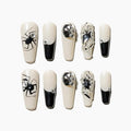 Sun&Beam Nails Handmade Press-on Long Coffin Ballerina Beige Black Halloween Spider Design False Nail Tips 10 Pcs (#133 L)