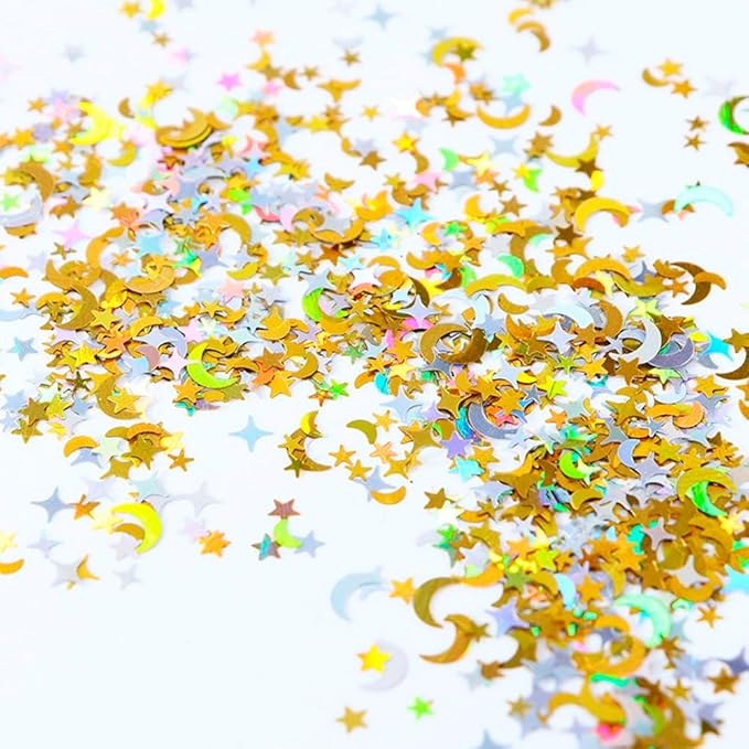 Nail Art Laser Gold Glitter Sequins Star Moon Manicure Sticker Silver Nail Decoration 6Grids