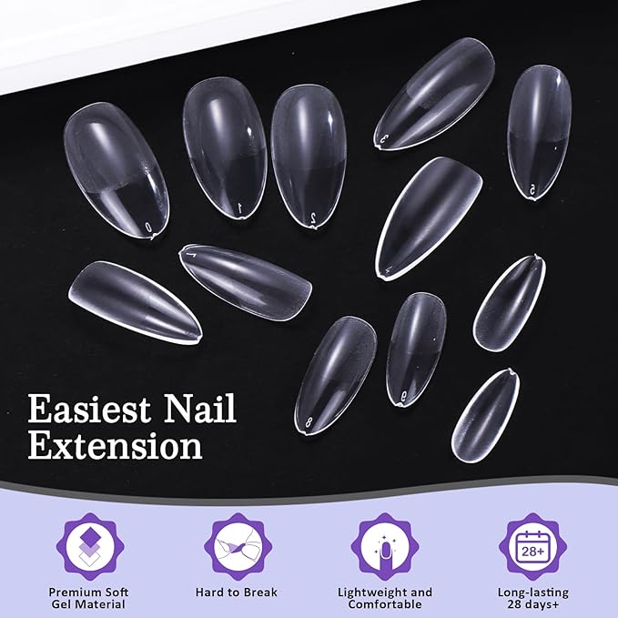 Short Fake Nail Tips Almond: 600Pcs Full Cover Nail Tips for Acrylic Nails Nail Extension Kit with Nail Glue Remover & Glue Acrylic False Nail Clippers Clear Nails Tip Art for Beginners DIY
