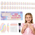 16 Sizes Press on Nails Kit for Kids - 32 Pieces French Almond Fake Nail Tips for Girls 8-12 Years Old with Jelly Nail Adhesives & No-Lamp Nail Glue, Birthday Easter Gifts (Rainbow Flower)
