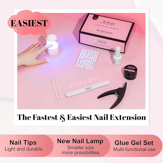 Gel Nail Kit 1008Pcs Easy Nail Extension Set Matte Short Almond Shape Nail Tips,12 Size Full Cover False Nails with Solid Nail Glue, Portable LED Nail Lamp, Nail Prep Dehydrate Nail Art Tools