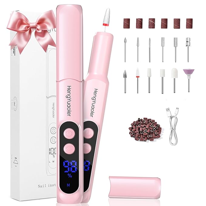 Cordless Electric Nail Drill Professional 3 Speeds Nail Drill Kit for Acrylic Gel Dip, USB Portable Rechargeable 20000 RPM Efile Manicure Pedicure Polishing Shape Tools(Pink)