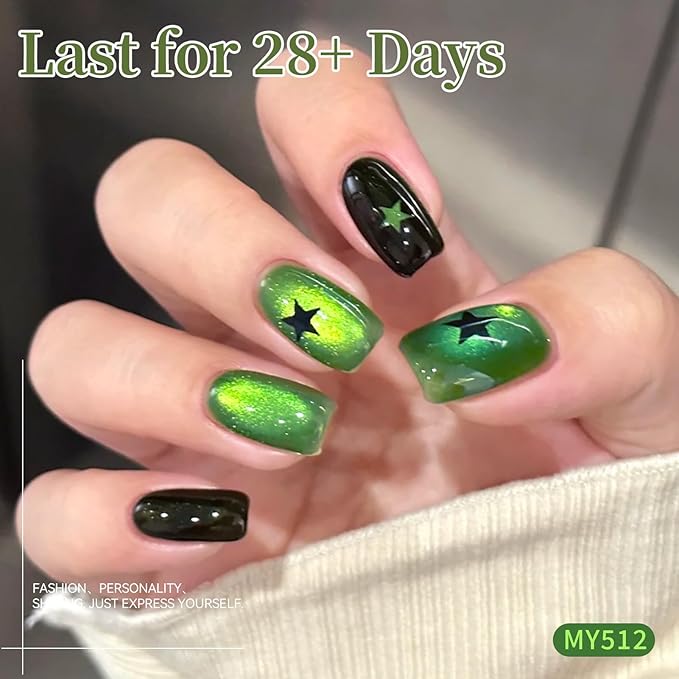 Born Pretty Spring Summer Green Cat Magnetic Eye Gel Nail Polish 6 Colors Shimmer Glitter Holographic Crystal Jelly Sage Olive Emerald Forest Green Translucent Magnetic Gel Polish