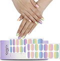 Semi Cured Gel Nail Strips – Real Gel Nail Polish Wraps for Brittle Nails | Waterproof Long Lasting Easy Peel-Off Removal | Hema-Free | Pastel Ombre Rainbow Salon Kit with File & Stick