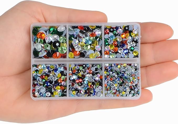 4000Pcs Mixed Size Hot Fix Round Crystals Gems Glass Stones Hotfix Flat Back Rhinestones (Multi Color)