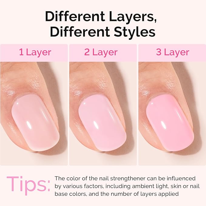 MelodySusie Nail Strengthener and Growth Treatment, 2-in-1 Ridge Filling Base Coat & Glossy Concealer Polish for Damaged Nail Repair and Healthy Shine,Gifts for Women 15ml 0.5 Fl Oz Pink