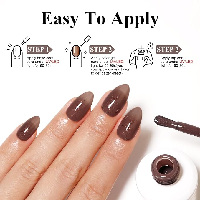 Imtiti Glitter Gel Nail Polish, 0.5 Fl Oz Brown Glitter Gel Polish Soak Off LED U V Gold Shimmer Sparkle Nail Gel DIY Nail Art Kit