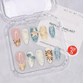 Luxury Press on Nails Short Almond Handmade 3D Starfish Fake Nails French Tip False Nails Flower Pearl Art Designs Glossy Stick on Nail Full Cover Thick Acrylic Nail for Women (Size S)
