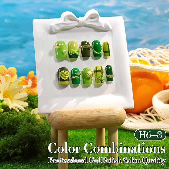 Double Rhythm 6 Pcs Hema Free Gel Polish Set 0.50 OZ Same Color Same Bottle Soak Off Neutral Natural Milky Gel Polish Kit Nail Art Manicure Salon DIY at Home (Lime Forset Green-H6-8)