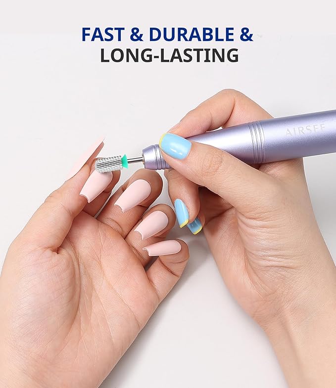AIRSEE Tungsten Carbide Acrylic Nail Drill Bit Efile Electric File Machine Head Tip for Manicure Polishing Art Remove Gel 3/32" 2 Way Beginner Safety Round Top Cylinder Barrel Coarse-C