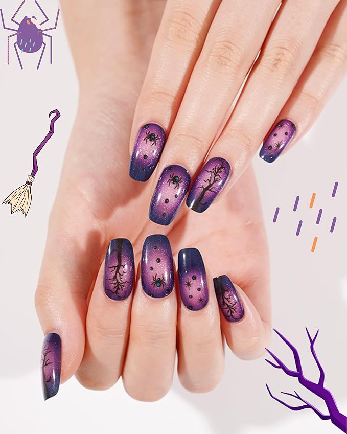 20pcs Halloween Semi Cured Gel Nail Strips - Salon Quality DIY Wraps,UV Needed