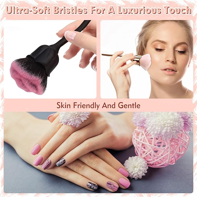 2 PCS Nail Dust Brush, Ultra Soft Nylon Dust Brush for Nails, Nail Brushes for Nail Art Cleaner Tools, Rose Shape Nail Brush & Makeup Brush
