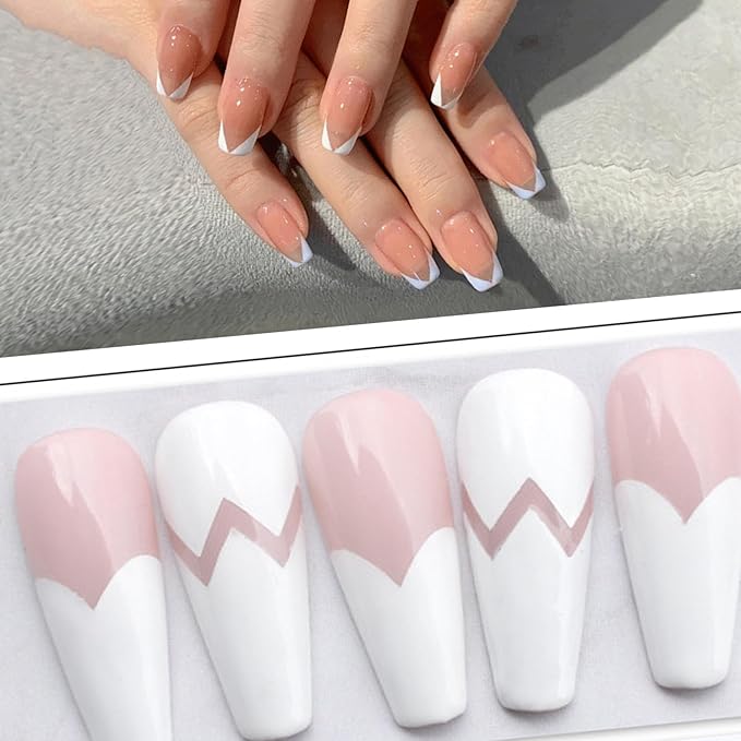 French Tip Nail Stickers, Self-Adhesive 23 Designs White French Manicure Strips for DIY Nail Art at Home