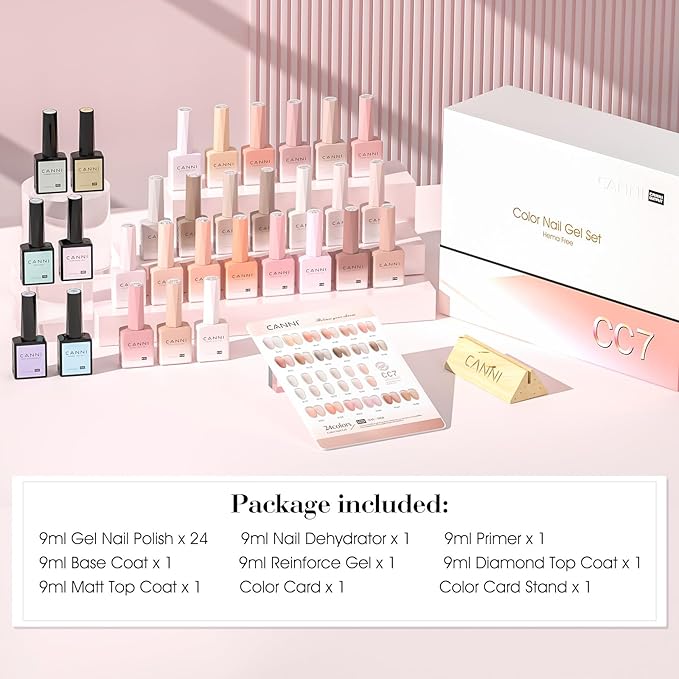 CANNI CC7 30 Pcs 9ML Hema-Free Jelly Gel Nail Polish Set with Base Top Coat- Jelly Nude Pink Translucent Gel Polish Colors Kit, Soak Off LED Nail Manicure Kit DIY at Home Salon Gifts