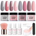 AZUREBEAUTY Dip Powder Nail Kit, 4 Colors Gentle Nude Pink Gary Neutral Dipping Powder System Liquid Set Recycling Tray with Base & Top Coat Activator for French Nail Art Manicure Salon DIY at Home
