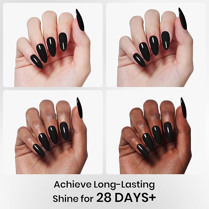 Beetles 3 Pcs No Wipe Gel Top Coat Base Coat & Black Gel Nail Polish Set, Shine Finish and Long Lasting, Soak Off LED Lamp Base Top Uv Lamp Nail Art Manicure Gifts for Women