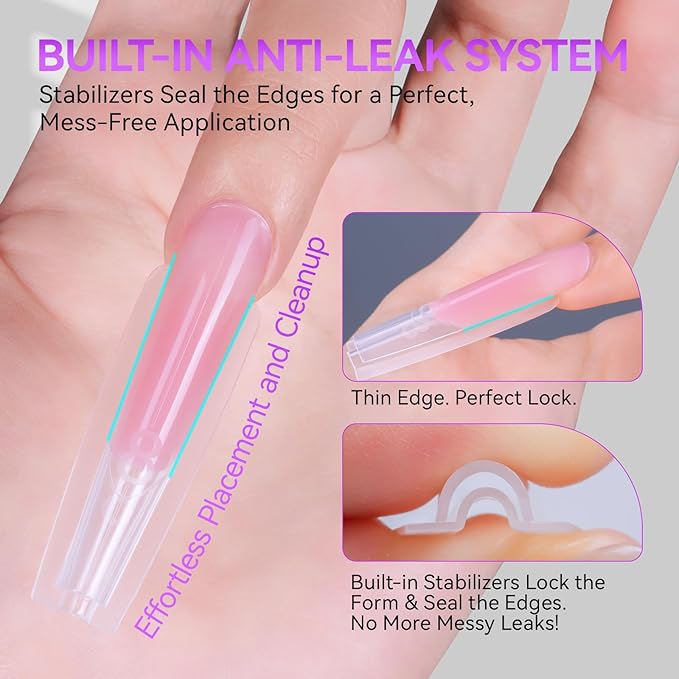Gelike EC Sandwich Nail Forms for Builder Gel: 2026 New Dual Nail Form No Gel Stacking Warping or Bubbles for Home Extensions Art - 240Pcs 15 Sizes Top & Bottom Molds - Long Coffin