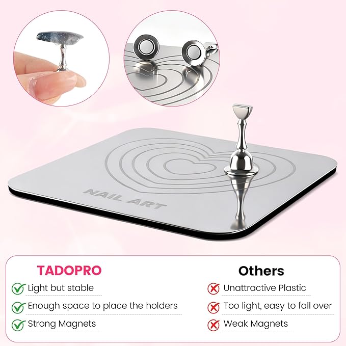 TADOPRO Nail Stand for Press Ons, Nail Holder for Painting Nails, Press on Nail Stand for Nail Art with Magnetic Metal Base Nail Art Home DIY & Salon Use(sliver01)