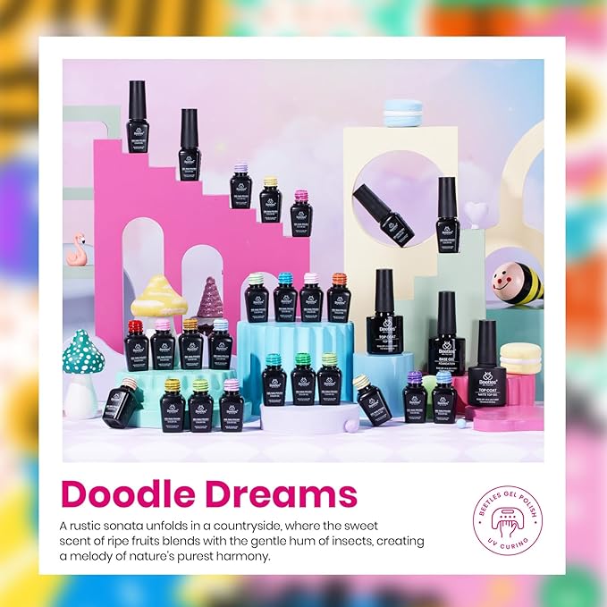 Beetles Pastel Gel Polish Set - Doodle Dreams Collection, Green Blue Pastel Purple 25 Spring Colors Easter Gel Polish with Base Glossy Matte Top Coat UV LED Soak Of Gifts for Women Girls