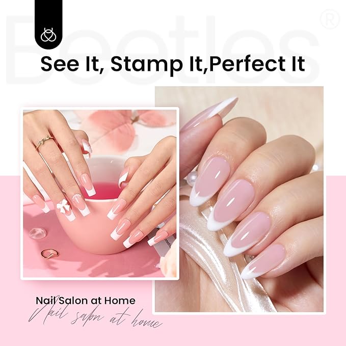 Beetles Nail Stamp 3Pcs Silicone French Tip Nail Stamp Kit with Replacement Nail Stamper Heads and Scrapers Soft Silicone Nail Printing Tool for Home Manicure Diy Nail Art Salon Gifts for Girls