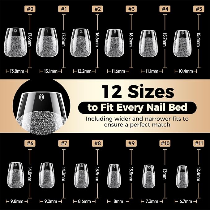 Extra Short Nail Tips: 504pcs Pre-shaped Half-matte Coffin Short Nails, 12 Sizes XS Clear Full Cover Fake Nails Soft Gelly Ballerina Press on Gel Nail Tips for Extension