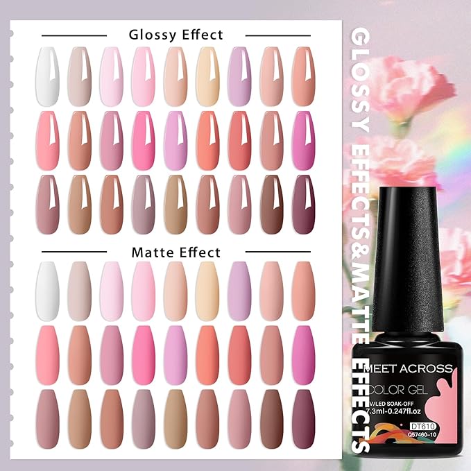 MEET ACROSS 27PCS Gel Nail Polish Set,27 Colors Gel Nail Kit Art Design Soak Off UV LED,Nail Art Design Gifts for Women
