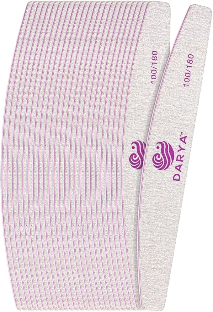 DARYA 25 Pcs Nail Files 100/180 Grit, Professional Double Sided Emery Boards for Acrylic, Gel & Natural Nails – Reusable Nail File Set for Manicure & Pedicure, Salon & Home Use
