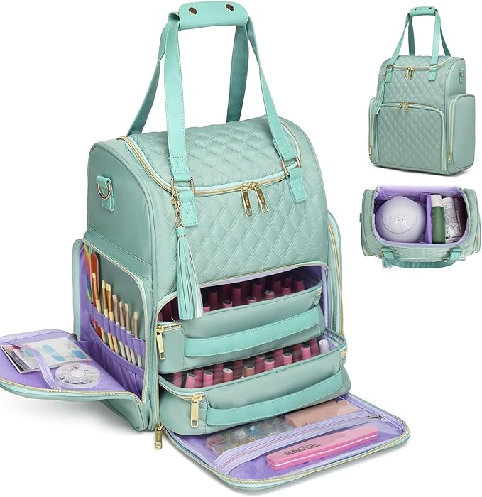 Nail Bag Organizer Case Backpack, Nail Bag Holds 80 Bottles (15ml-0.5 fl.oz) and Nail Lamp, Nail Polish Case with 2 nail polish Bag, Portable Travel Backpack for Nail Tech Supplies Manicure Tools