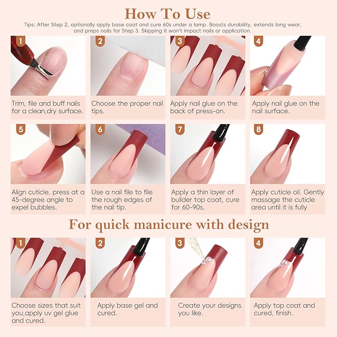 PEACECOLOR French Tip Press On Nails Kit - 150Pcs Long Square Gel Nail Kit with U V/LED Lamp Quick-Dry Nail Glue Base & Top Coat, Complete DIY Manicure Set Fake Nails Gift for Women Girls Home