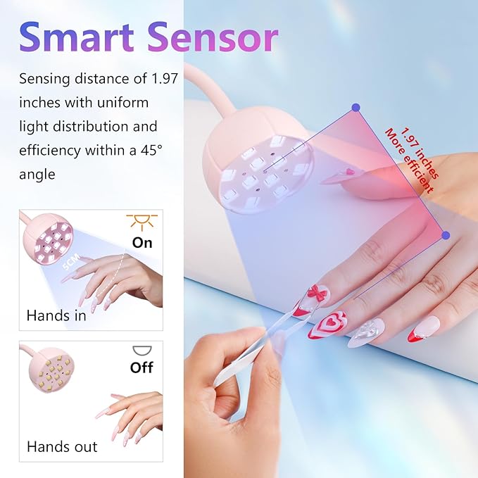 Makartt UV LED Nail Lamp - Gooseneck UV Light for Gel Nails Cherie Cordless USB 39mW/cm² Gel Lamp with 4 Times & Auto Sensor Professional Fast Flash Curing Polish Nail Art