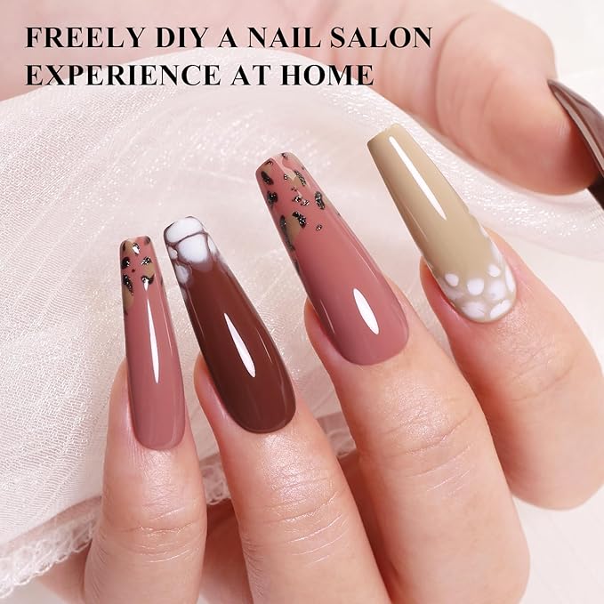 10ml Hema Free Gel Nail Polish Set, 6 Colors Gel Polish Kit Coffee Brown Nude Red Beige Pink Color Manicure Gift for Women at Home DIY and Salon