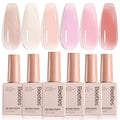 Beetles Nude Gel Nail Polish Set - 6 Colors Nude Pink Jelly Gel Polish Kit Neutral Shimmer Translucent Sheer Gel Soak off Uv Nail Concealer French Nail Art Manicure Gift for Women