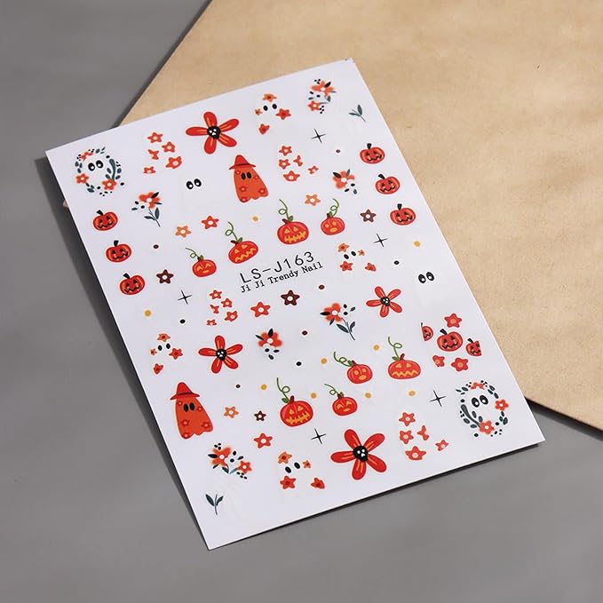 Halloween Nail Stickers for Nail Art Cute Ghost Black Cat Pumpkin Blood E3D Self-Adhesive Nail Decals Nail Art Supplies Nails Design Manicure Stickers for Nails Decoration 6Sheets