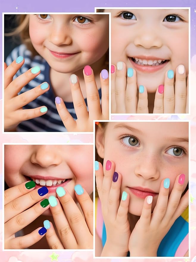 EBANKU 288 Pieces Kid Fake Nail, 12 Pack Kids Press on Nails Short Full Cover Fake Nails for Girls with Nail Glue and Nail Adhesive Tabs